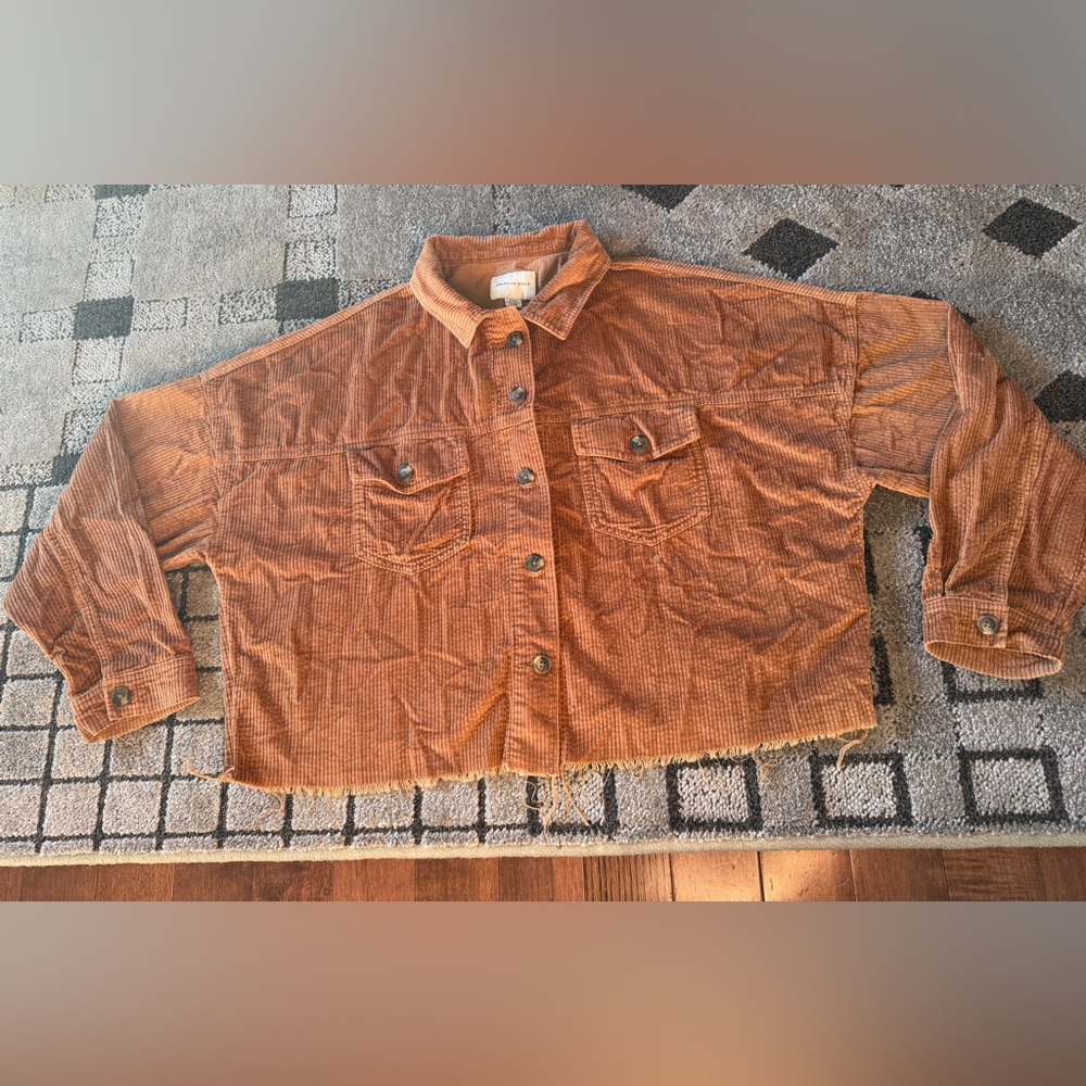 American Eagle Corduroy Brown Jacket Women’s M Cropped Retro Raw Hem